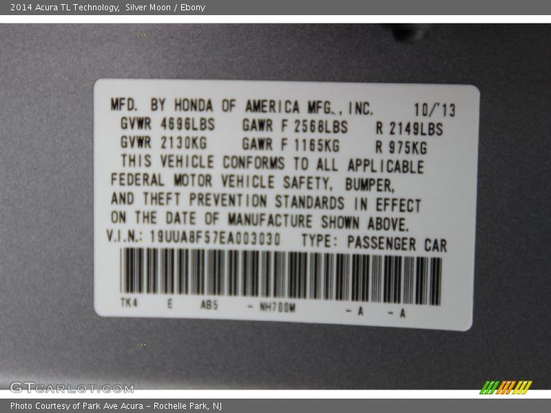 Silver Moon / Ebony 2014 Acura TL Technology