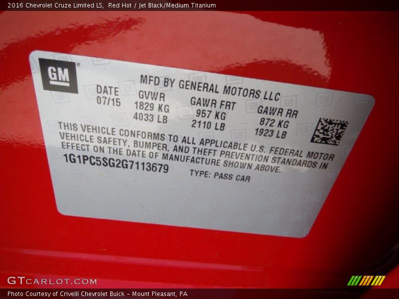 Red Hot / Jet Black/Medium Titanium 2016 Chevrolet Cruze Limited LS