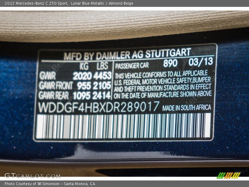 Lunar Blue Metallic / Almond Beige 2013 Mercedes-Benz C 250 Sport