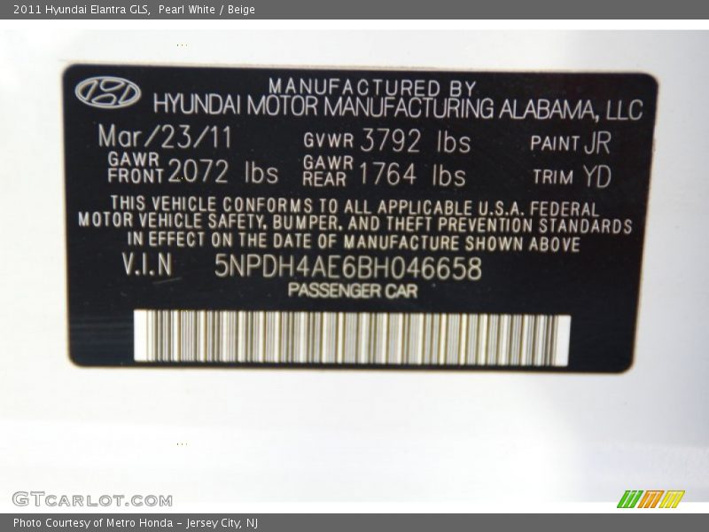 Pearl White / Beige 2011 Hyundai Elantra GLS