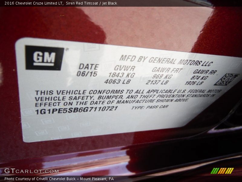 Siren Red Tintcoat / Jet Black 2016 Chevrolet Cruze Limited LT