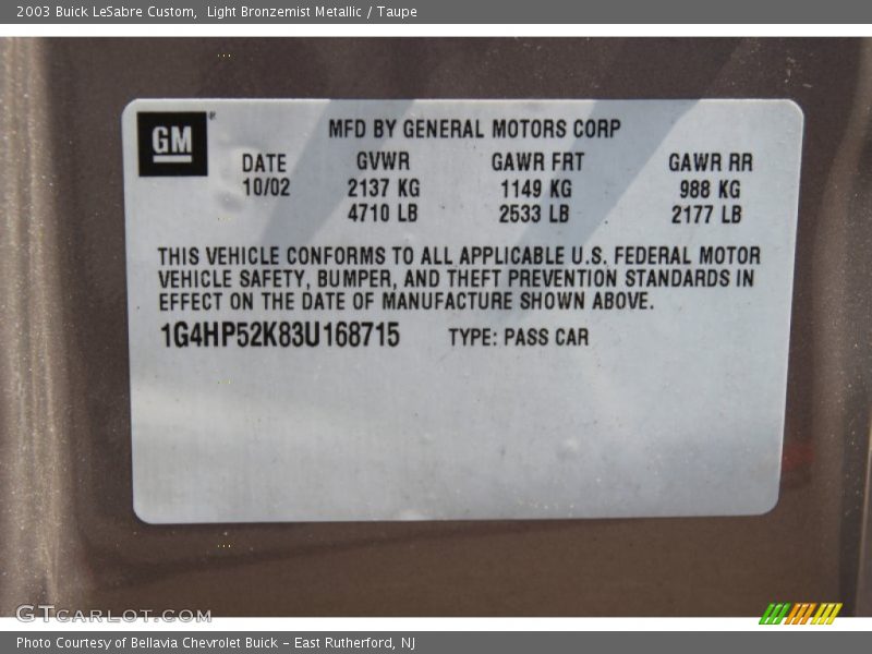 Light Bronzemist Metallic / Taupe 2003 Buick LeSabre Custom
