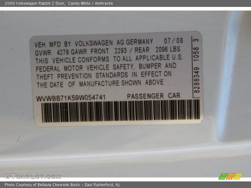 Candy White / Anthracite 2009 Volkswagen Rabbit 2 Door