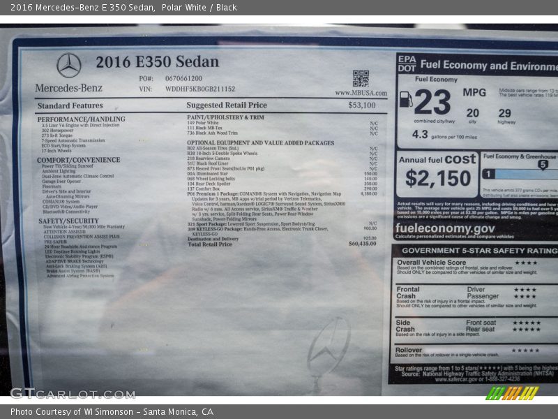 Polar White / Black 2016 Mercedes-Benz E 350 Sedan