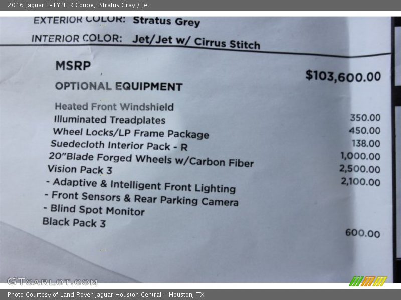  2016 F-TYPE R Coupe Window Sticker