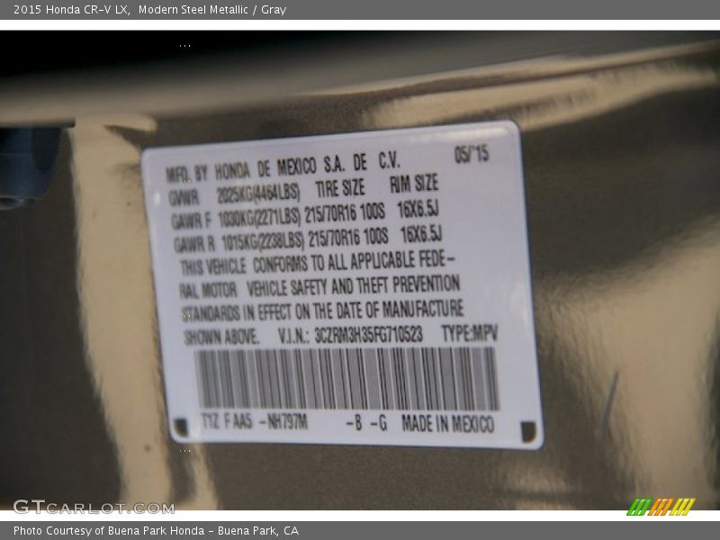 Modern Steel Metallic / Gray 2015 Honda CR-V LX
