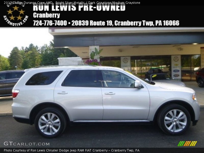 Bright Silver Metallic / Dark Graystone/Medium Graystone 2012 Dodge Durango Crew AWD
