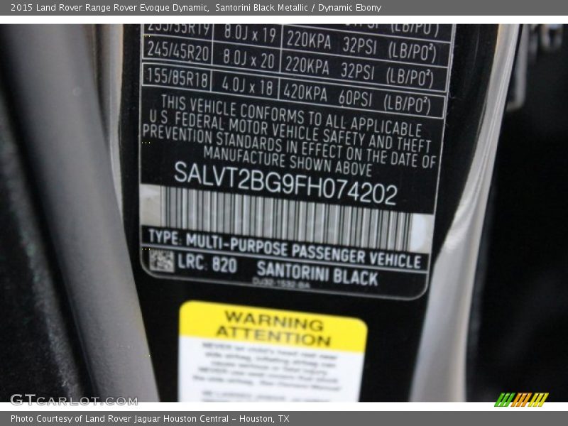 Santorini Black Metallic / Dynamic Ebony 2015 Land Rover Range Rover Evoque Dynamic