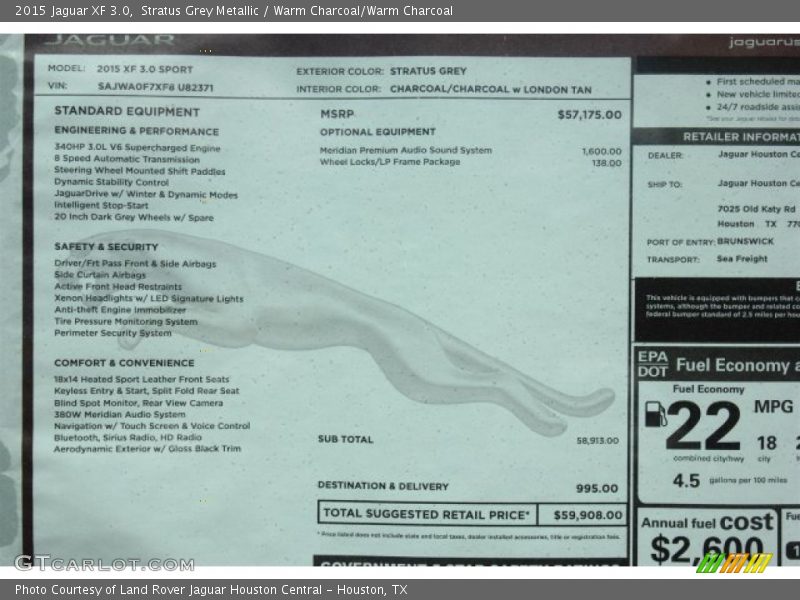 Stratus Grey Metallic / Warm Charcoal/Warm Charcoal 2015 Jaguar XF 3.0