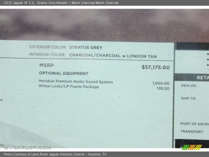 Stratus Grey Metallic / Warm Charcoal/Warm Charcoal 2015 Jaguar XF 3.0