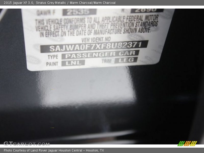 Stratus Grey Metallic / Warm Charcoal/Warm Charcoal 2015 Jaguar XF 3.0