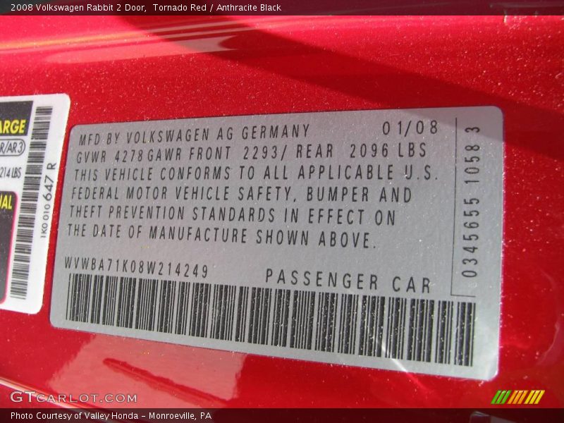 Tornado Red / Anthracite Black 2008 Volkswagen Rabbit 2 Door