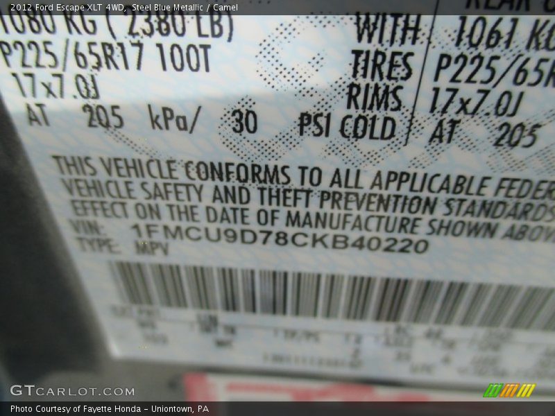 Steel Blue Metallic / Camel 2012 Ford Escape XLT 4WD