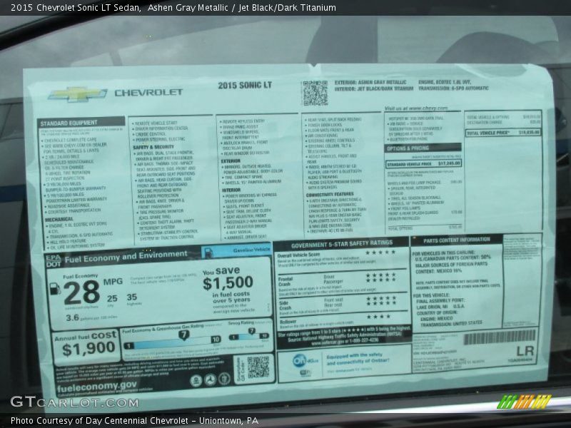 Ashen Gray Metallic / Jet Black/Dark Titanium 2015 Chevrolet Sonic LT Sedan