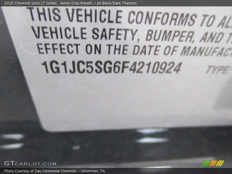 Ashen Gray Metallic / Jet Black/Dark Titanium 2015 Chevrolet Sonic LT Sedan