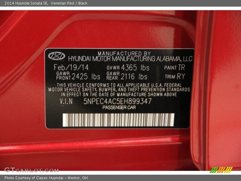 Venetian Red / Black 2014 Hyundai Sonata SE