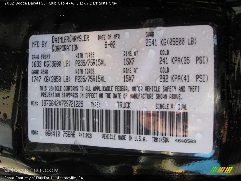 Black / Dark Slate Gray 2002 Dodge Dakota SLT Club Cab 4x4