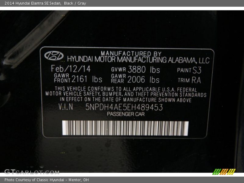 Black / Gray 2014 Hyundai Elantra SE Sedan
