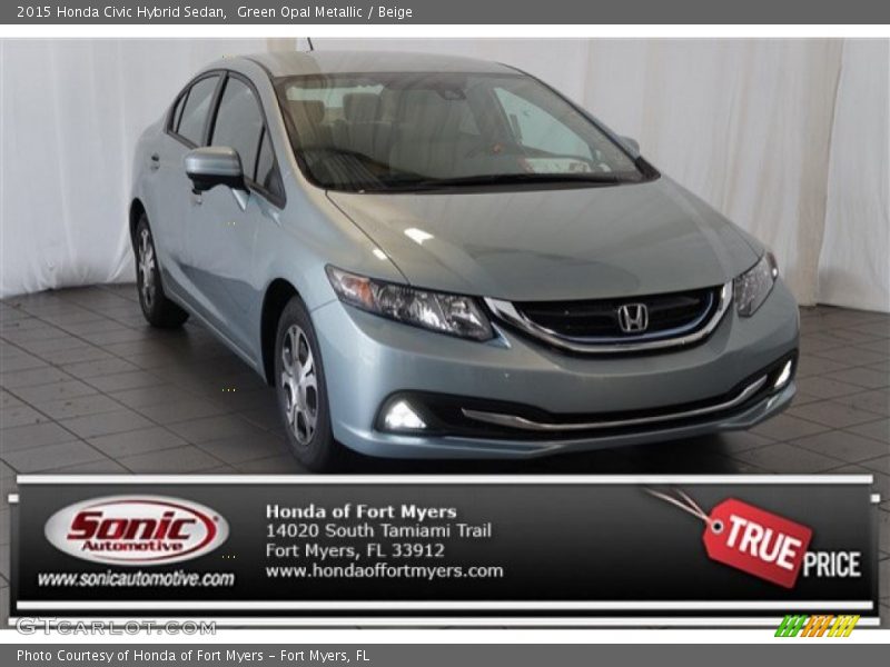 Green Opal Metallic / Beige 2015 Honda Civic Hybrid Sedan