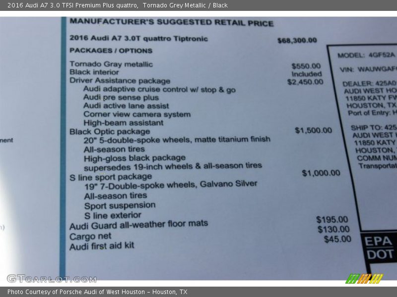 Tornado Grey Metallic / Black 2016 Audi A7 3.0 TFSI Premium Plus quattro