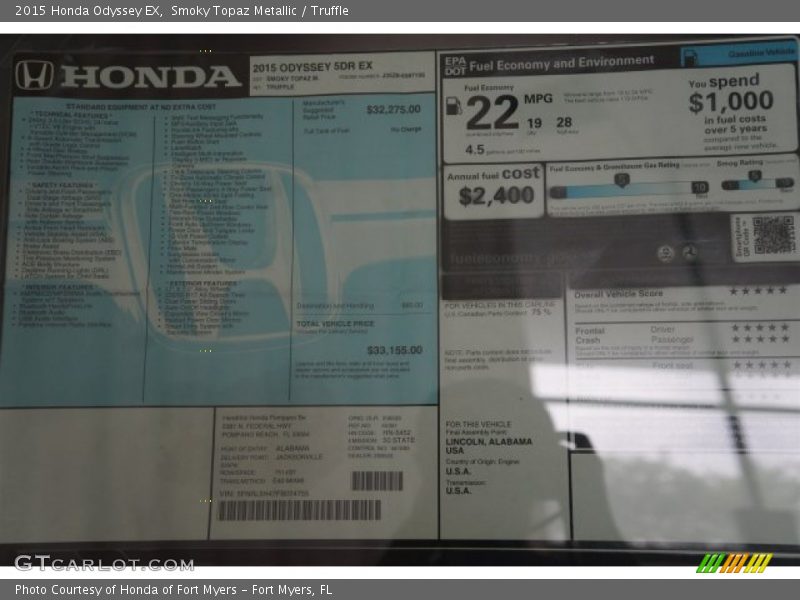  2015 Odyssey EX Window Sticker