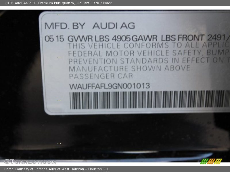Brilliant Black / Black 2016 Audi A4 2.0T Premium Plus quattro