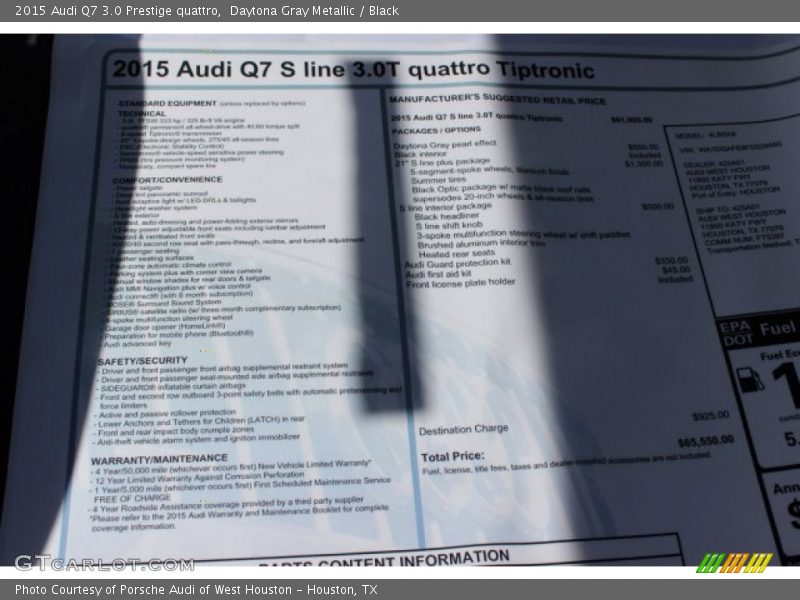 Daytona Gray Metallic / Black 2015 Audi Q7 3.0 Prestige quattro