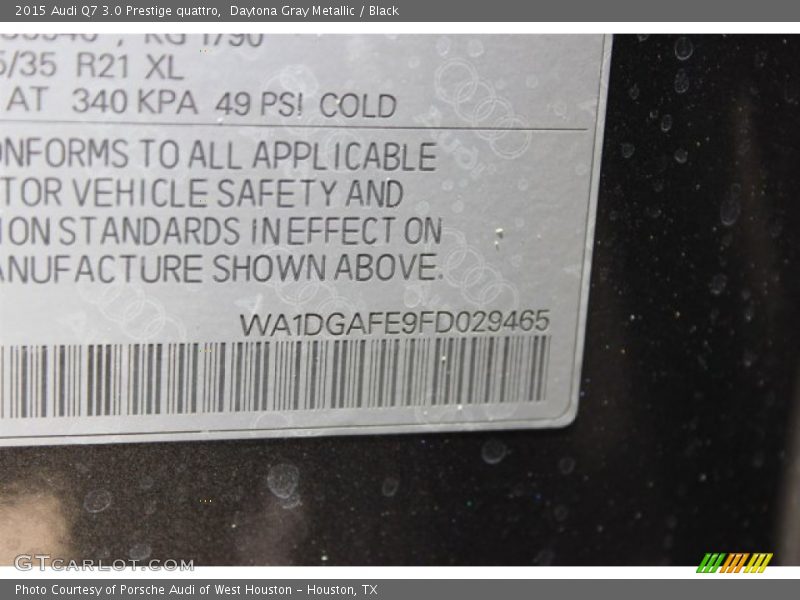 Daytona Gray Metallic / Black 2015 Audi Q7 3.0 Prestige quattro