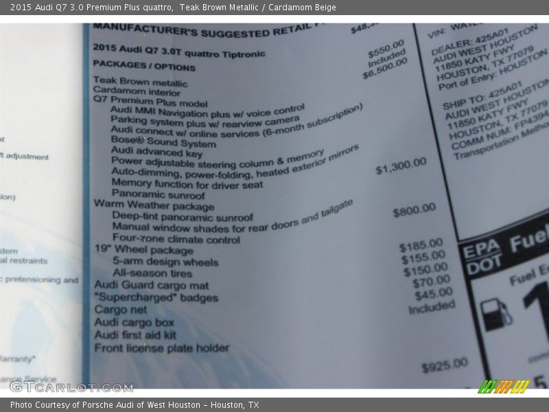 Teak Brown Metallic / Cardamom Beige 2015 Audi Q7 3.0 Premium Plus quattro