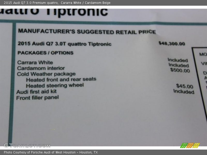 Cararra White / Cardamom Beige 2015 Audi Q7 3.0 Premium quattro
