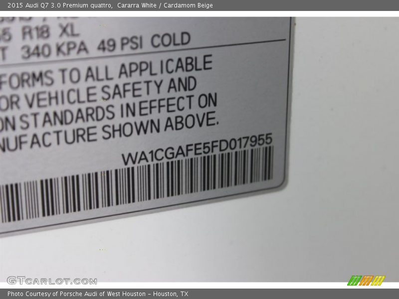 Cararra White / Cardamom Beige 2015 Audi Q7 3.0 Premium quattro