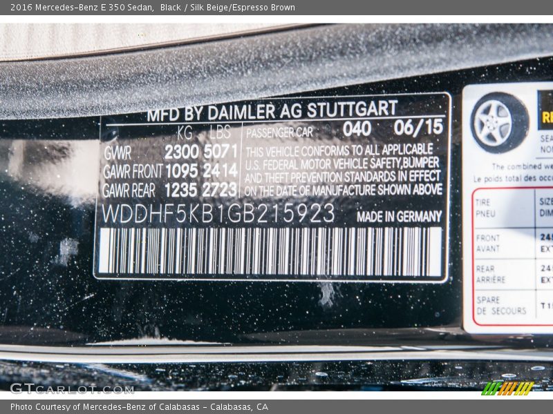 Black / Silk Beige/Espresso Brown 2016 Mercedes-Benz E 350 Sedan