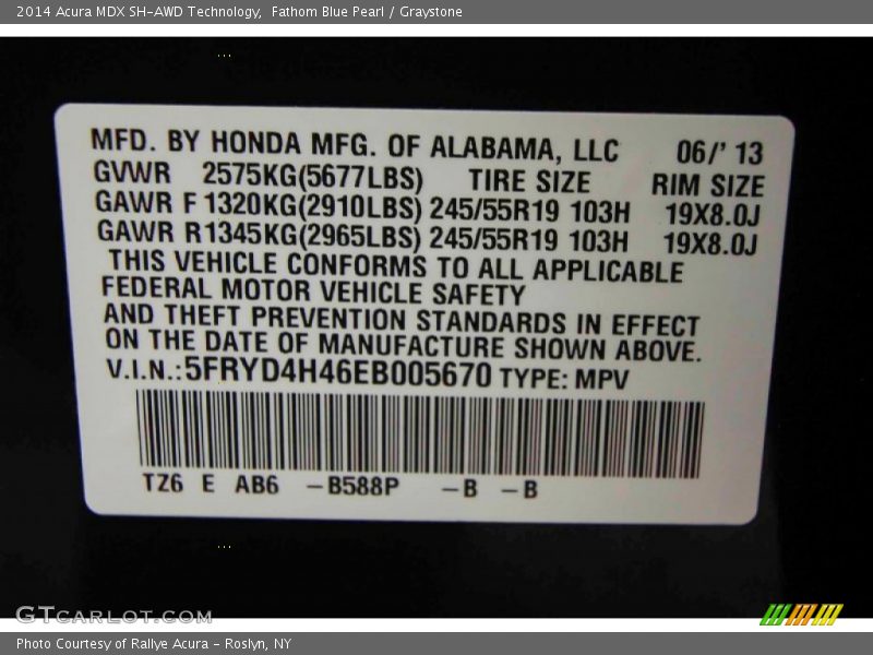 Fathom Blue Pearl / Graystone 2014 Acura MDX SH-AWD Technology