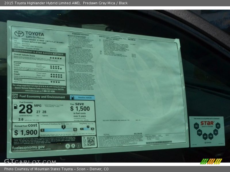 Predawn Gray Mica / Black 2015 Toyota Highlander Hybrid Limited AWD