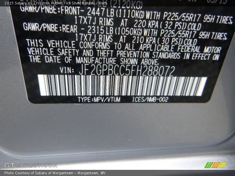 Ice Silver Metallic / Black 2015 Subaru XV Crosstrek Hybrid
