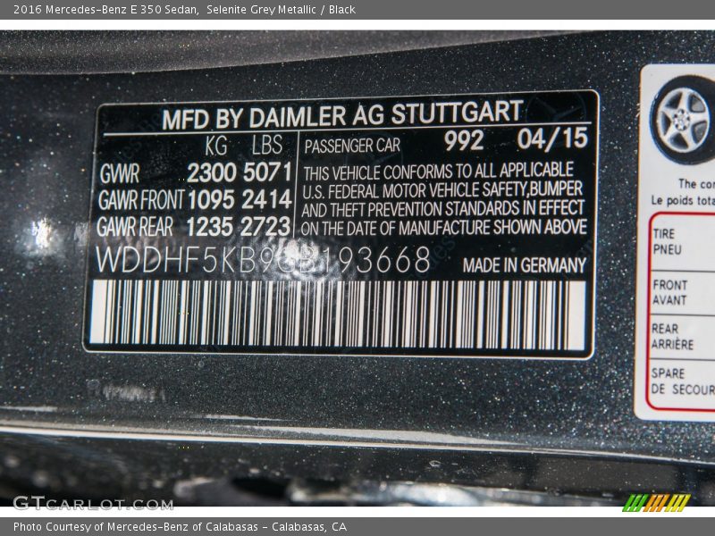 Selenite Grey Metallic / Black 2016 Mercedes-Benz E 350 Sedan