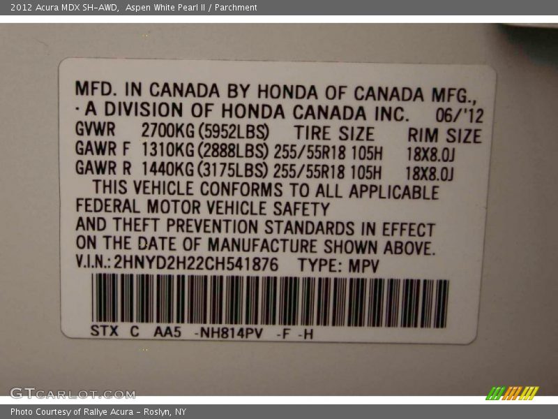 Aspen White Pearl II / Parchment 2012 Acura MDX SH-AWD