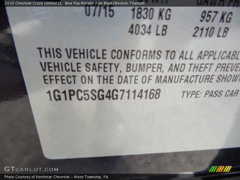 Blue Ray Metallic / Jet Black/Medium Titanium 2016 Chevrolet Cruze Limited LS