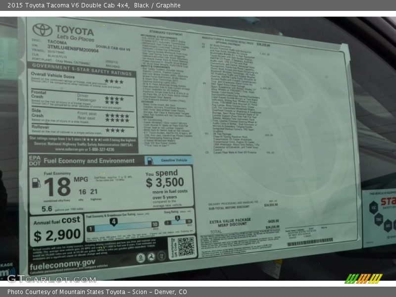 Black / Graphite 2015 Toyota Tacoma V6 Double Cab 4x4