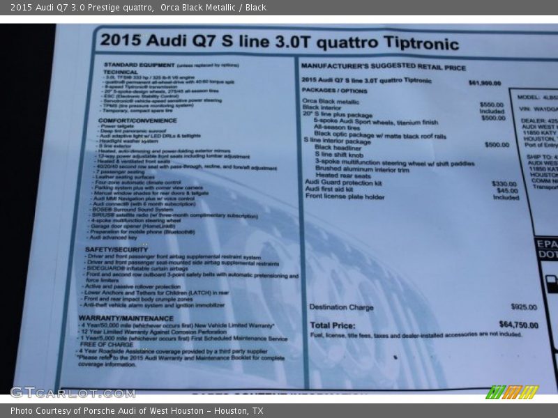 Orca Black Metallic / Black 2015 Audi Q7 3.0 Prestige quattro