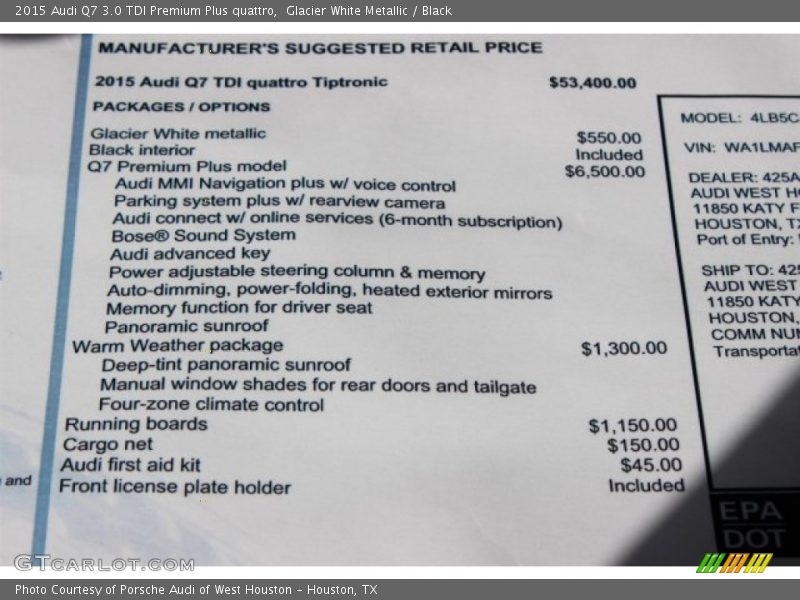 Glacier White Metallic / Black 2015 Audi Q7 3.0 TDI Premium Plus quattro