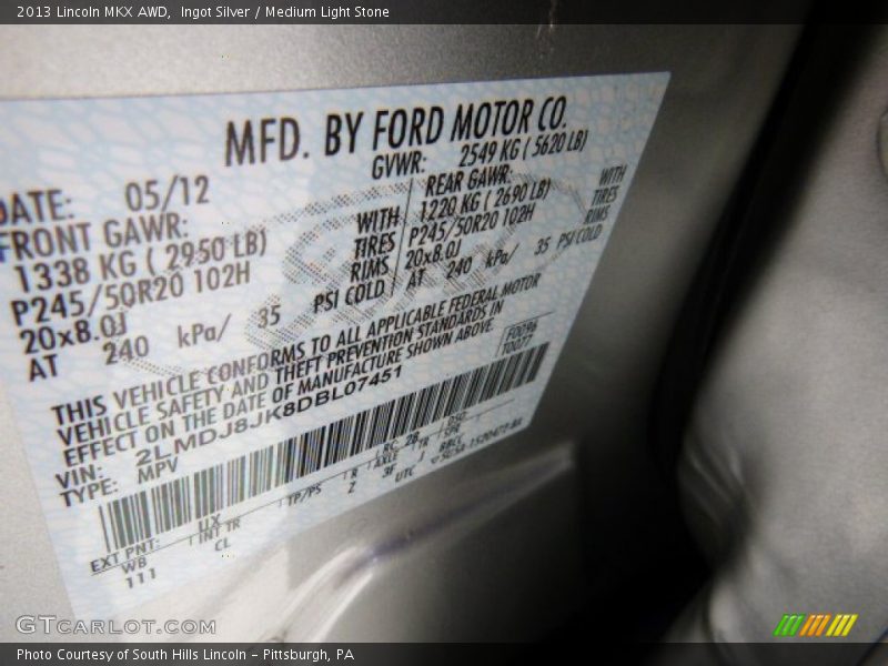Ingot Silver / Medium Light Stone 2013 Lincoln MKX AWD