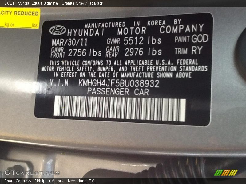 Granite Gray / Jet Black 2011 Hyundai Equus Ultimate