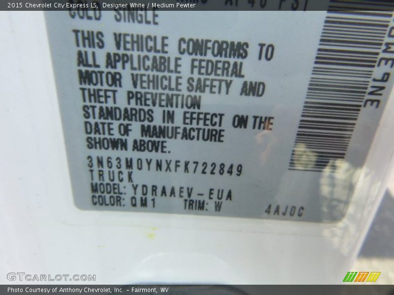 Designer White / Medium Pewter 2015 Chevrolet City Express LS