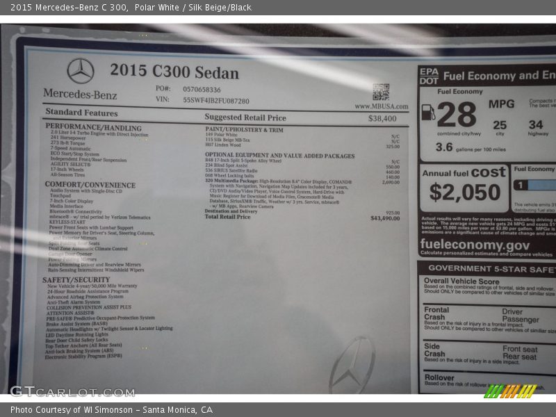 Polar White / Silk Beige/Black 2015 Mercedes-Benz C 300