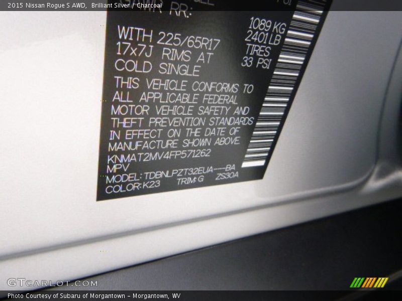 Brilliant Silver / Charcoal 2015 Nissan Rogue S AWD