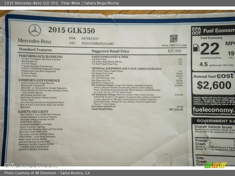 Polar White / Sahara Beige/Mocha 2015 Mercedes-Benz GLK 350