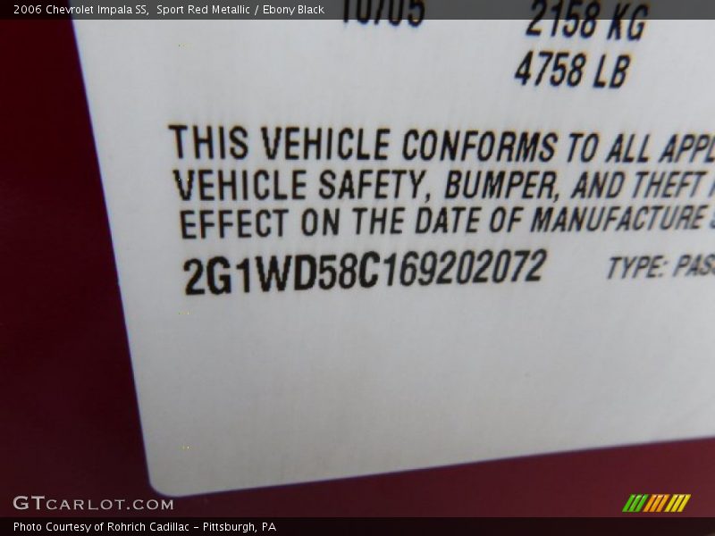 Sport Red Metallic / Ebony Black 2006 Chevrolet Impala SS