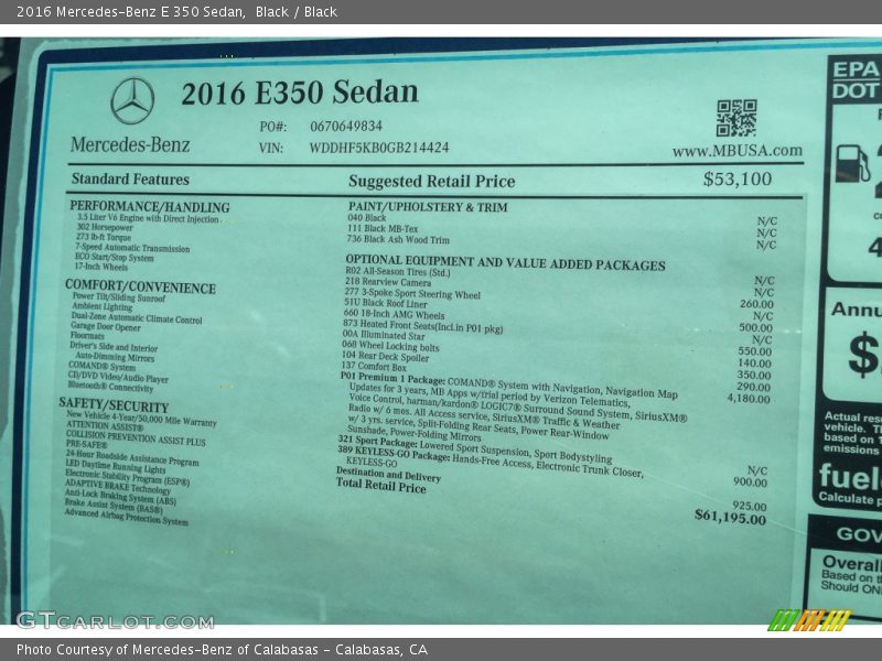 Black / Black 2016 Mercedes-Benz E 350 Sedan