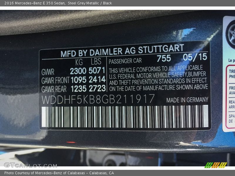 Steel Grey Metallic / Black 2016 Mercedes-Benz E 350 Sedan